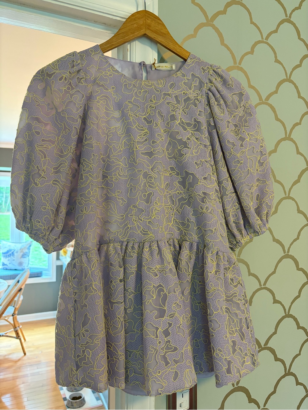 Nwt- Stine Goya Lavender Liw Puff-Sleeve Embroidered Top